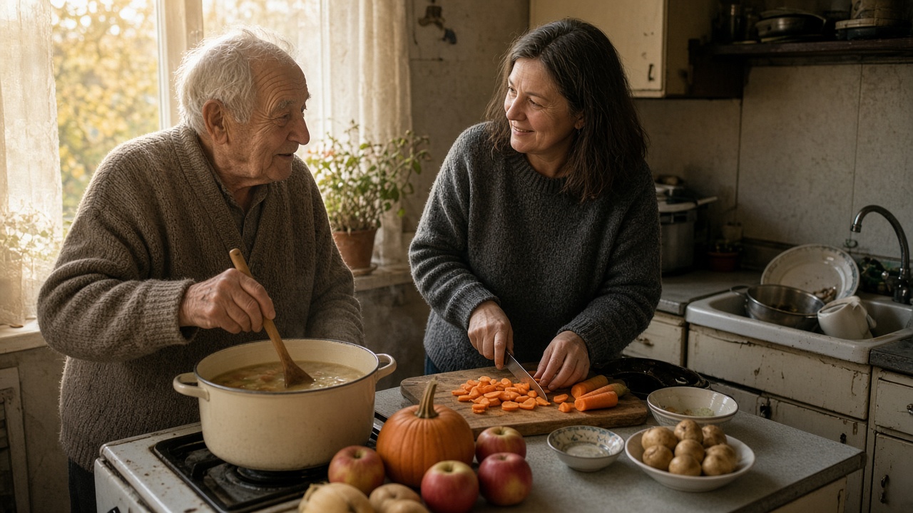 Cooking a meal together in the kitchen