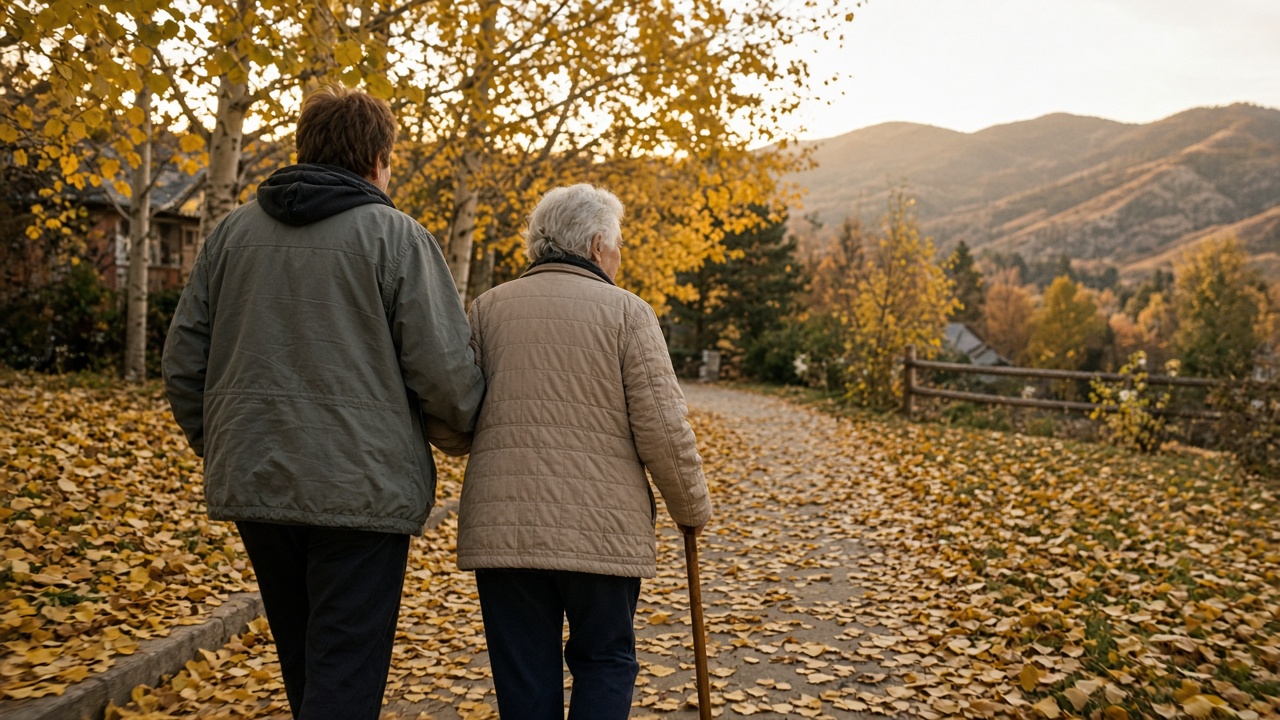 Walking together on an autumn path