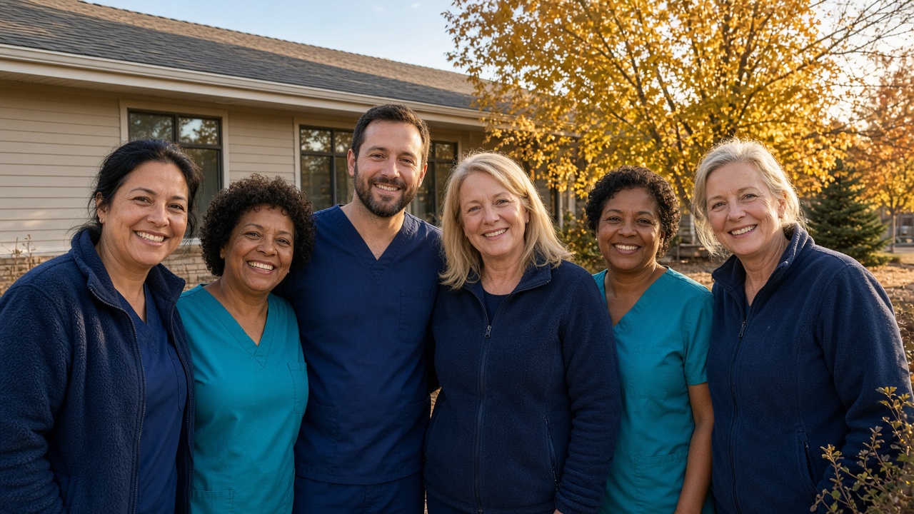 Caregivers standing together outside